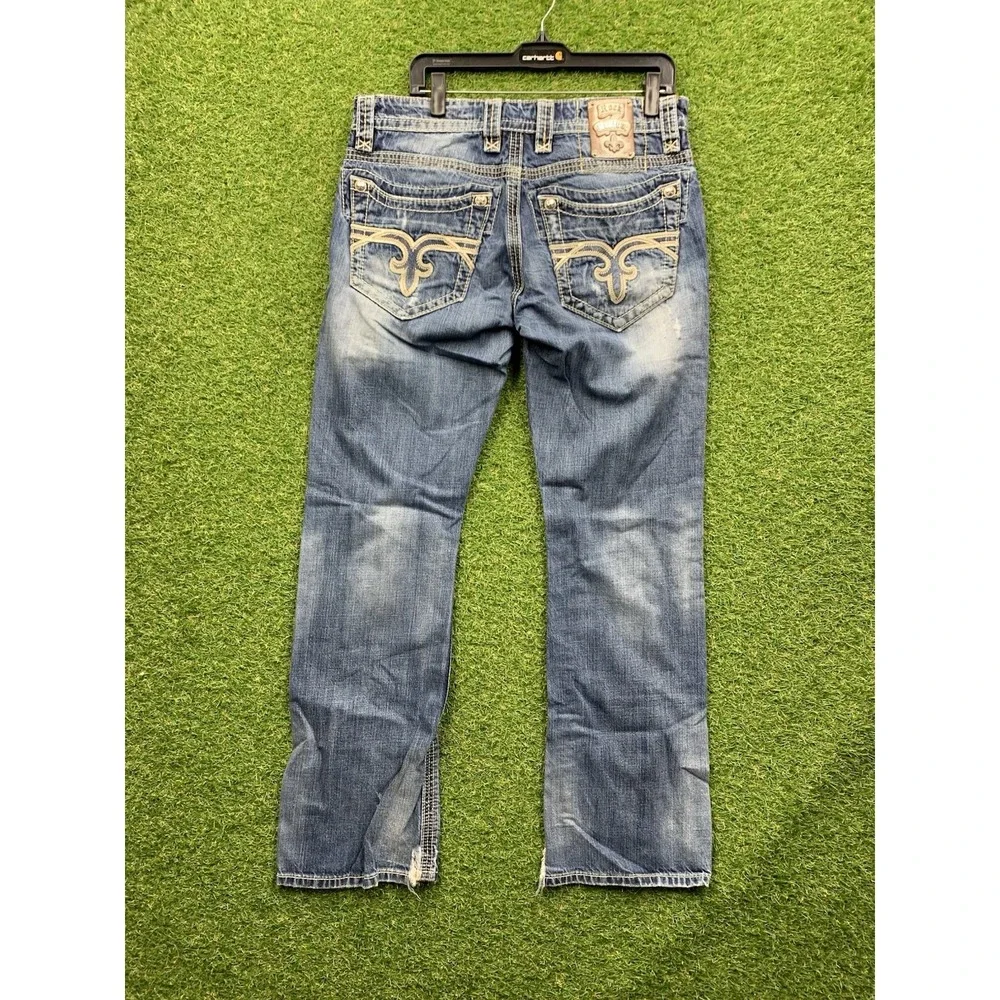 Rock Revival Jeans Mens 33 Patrick Bootcut Medium Wash Grunge Punk Cross y2k